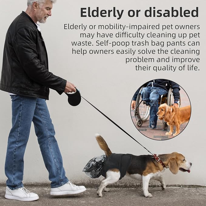 Reusable Dog Poop Pants with 50pcs Poop Bags, Adjustable Dogs Sanitary Pants for Incontinence & Outdoor Walking, Convenient Dog Poops Collection Pants for Senior and Disability Dogs XL