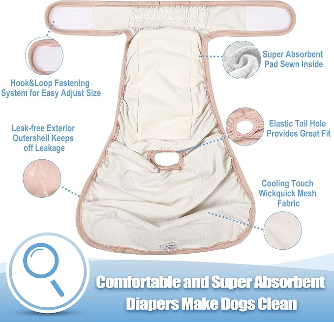 wegreeco Cooling Dog Diapers Female, Reusable Dog Cooling Diapers, High Absorbent Puppy Doggie Panties for Heat, Excitable Urination, or Incontinence, Self-Cooling, 5 Pack(Elegant, X-Large)