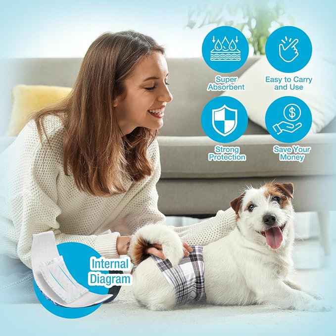 Pet Soft Dog Diaper Liners - Disposable Dog Diaper Booster Pads for Male & Female Dogs fit Most Dog Wraps and Belly Bands Up-Graded (Blue, S-100ct)