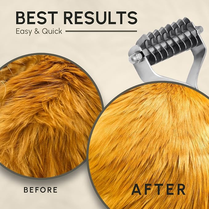 Flamia & Jabz Undercoat Rake for Dogs & Cats, Dematting Grooming Stripper Tool (8 Blades)