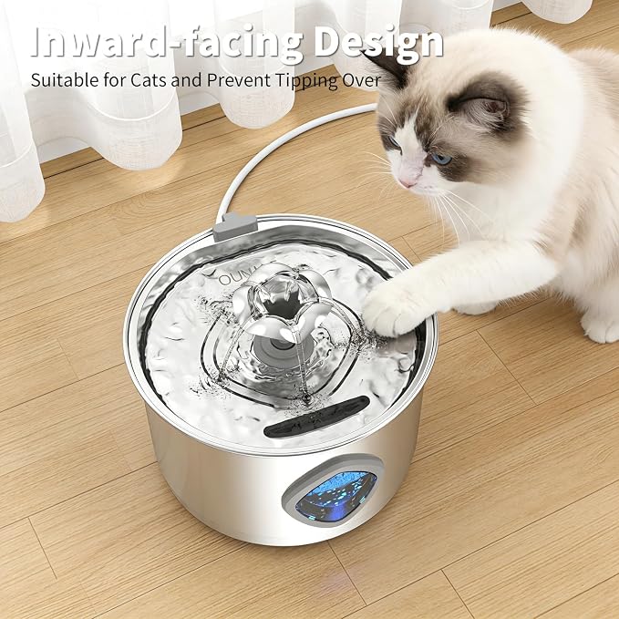 Stainless Steel Cat Water Fountain - Super Quiet Drinking Fountain for Cats 2.8L/95oz,with Flower Kitty Spout and Water Level Window Cat Fountain,Ideal for Multi-pet Homes