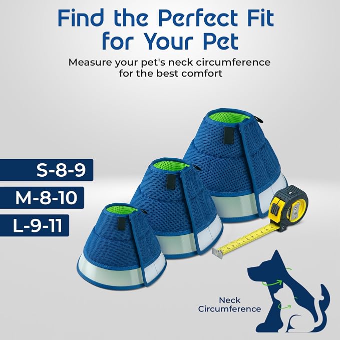Premier Web Products Soft Dog Cone Collar To Stop Licking - Large Dog Cone, Adjustable and Reversible Design, Non-Woven Breathable Fabric, Elizabethan Recovery Collar after Surgery for Cat, Blue