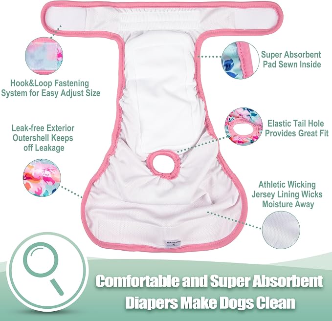 wegreeco Washable Female Dog Diapers Highly Absorbent Reusable Diapers for Dog in Heat Period, 3 Pack (Ink Painting, Small)