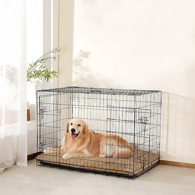 Dog Crate Pad for Medium Dog - 30"x20" Memory Foam Dog Bed, Washable & Anti-Slip Dog Bed Mat, Ultra Soft Kennel Pad for Dogs Cozy Sleeping Mat, Khaki