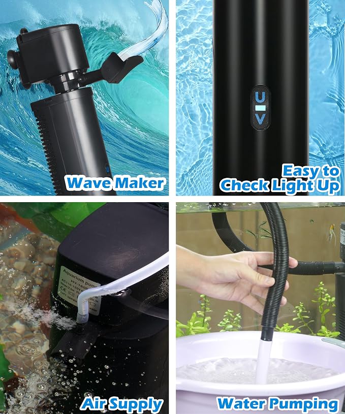 Aquarium Filter U-Very Suitable for 40-200 Gallon Tank, 400GPH Fish Tank Filters for Green Control, Internal Submersible Pump for Turtle Tank, Small Pond, Pool Filter, Cold Plunge Ice Bath Hot Tub