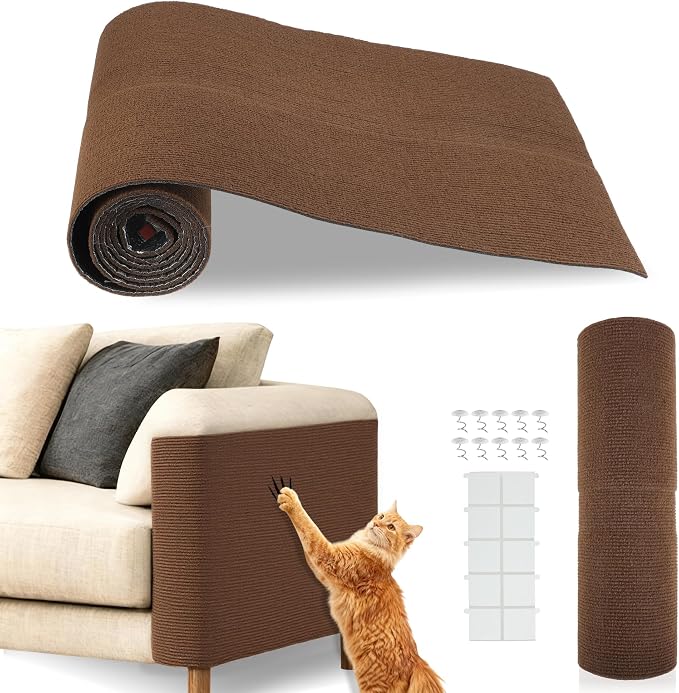 Cat Scratch Furniture Protector, Self-Adhesive Cat Scratcher Mat, Couch and Furniture Protector from Cat Claws, Brown, 1Set