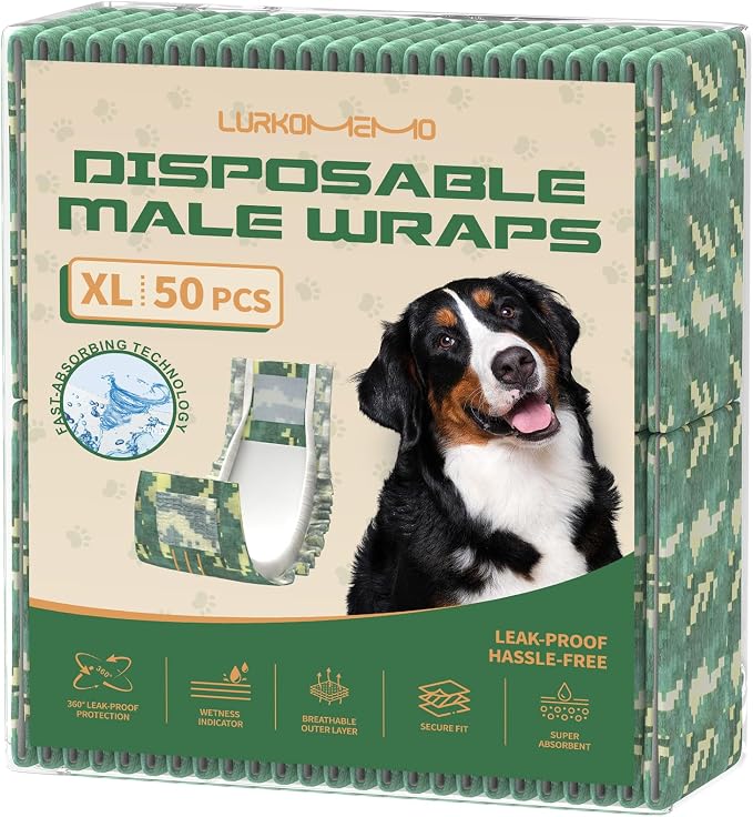 Dog Diapers Male,50 Count X-Large Adjustable Male Dog Diapers Disposable,Dog Belly Bands for Doggie & Puppy,Male Dog Wraps,Super Absorbent & Wetness Indicator(XL Same as Other Brands' L)