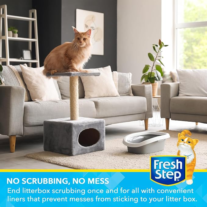 Fresh Step Drawstring Cat Litter Box Liners, Unscented Heavy Duty Kitty Litter Bags for Large Oval or Rectangle Pans, Helps Contain Odor and Mess, Easy Lift Out Cleanup, 30 x 17 in, 15 Count