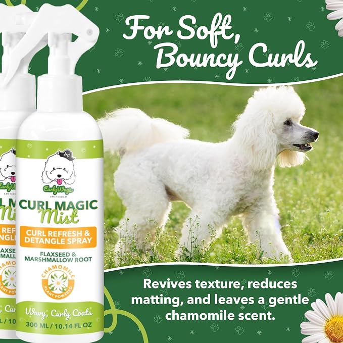 Dog Detangler & Curl Refresh Spray, Mat-Reducing Leave-in Conditioner for Curly Coats, Tangle-Free Dematting, Moisturizing No-Rinse Dog Grooming for Doodle, Poodle, Goldendoodle (Chamomile)