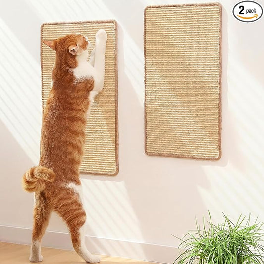FUKUMARU 2 Packs Cat Scratching Mat, 19.6 x 11.8 Inch Natural Sisal Cat Scratch Pad Mats for Indoor Cats, Horizontal Cats Wall Scratcher Kitten Floor Rug with Sticky Tape, Furniture Protector