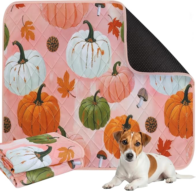 IEUUMLER Washable Pee Pads for Dogs, 2 Pack Pumpkin Pattern Reusable Waterproof Puppy Potty Pads, Non-Slip Absorbent Pet Training Pads for Playpen Crate Bed EU016 Pink Pumpkin, 36x24