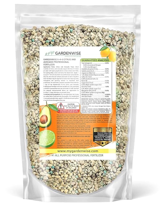 Gardenwise 6-4-6 Avocado and Citrus Tree Professional Fertilizer Plant Food for Outdoor/Indoor Gardening; Quick-Release Nitrogen Fertilizer; Orange, Lime, Avocado and Lemon Tree Fertilizer (10 QUARTS)