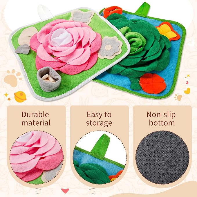 Yinkin 4 Pack Rabbit Foraging Snuffle Mat for Small Animals Puzzle Toys 13.8 x 13.8 Inches Funny Interactive Nosework Feeding Mat for Bunny Hamsters Guinea Pigs Ferrets Chinchillas (Classic Style)