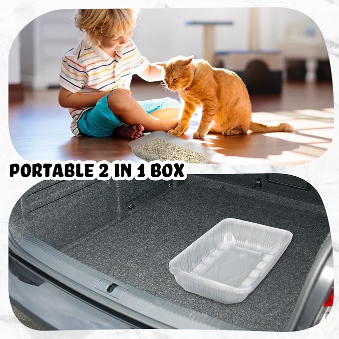 Tessco for you 30 Pack Disposable Cat Litter Boxes, Plastic Leakproof Litter Trays for Cats, Disposable Travel or Temporary Litters Pan for Kittens and Small Pets, 16.7 x 10.5 x 3.4 Inch(Clear)