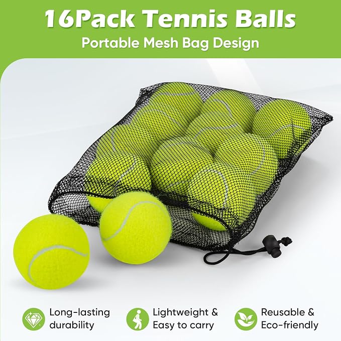 Treeroot 16/30/40/60 Pcs Tennis Balls, High Elasticity Tennis Balls Bulk, Comes with a Portable Mesh Bag, Tennis Ball for Dogs, Suitable for Beginner Training Ball, Durable & Bounce
