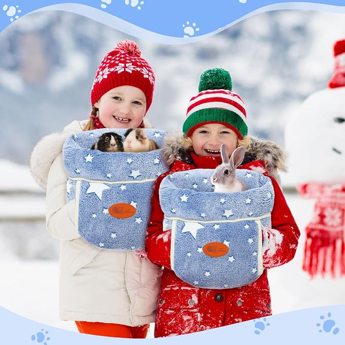 Wenqik 2 Pcs Guinea Pig Hideout Bed Cuddle Warm Guinea Pig Fleece Hideout Cozy Glow in The Dark Blue Star Cuddle Sack Sleeping Cushion Cage Nest for Pet Squirrel Chinchilla Rabbit Hedgehog Accessories