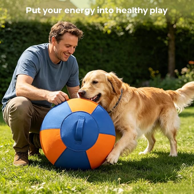 Herding Ball for Dogs, 23'' Dog Training Balls with Straps for Australian Shepherd, Border Collie, Large Breed Outdoor Play, Upgraded Dog Push & Chase Ball with Thickened Bite & Tear Resistant Cover
