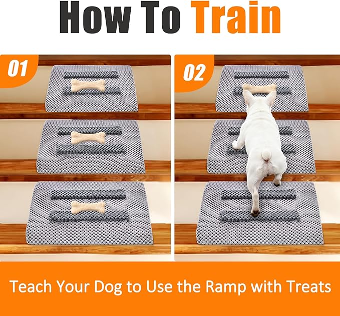 Dog Ramp for Stairs with Anti-Slip Bump for Small & Senior Dogs and Cats – Stair Wedges for Dogs with Gentle Slope, Pet Ramp with Washable Cover & Self-Sticky Pads for Safe Climbing (Gray, 1 Pack)