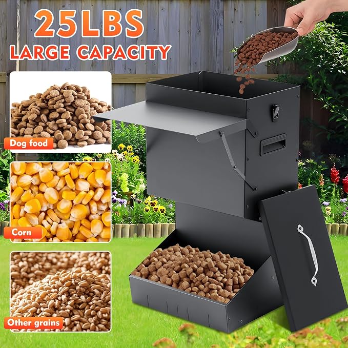 Willinglong 2 Pcs Automatic Dog Feeder with Lid 25 Lbs Capacity Outdoor Dog Feeder Hanging Self Feeding Pet Food Dispenser Pet Food Feeders for Large Dogs Large Breed