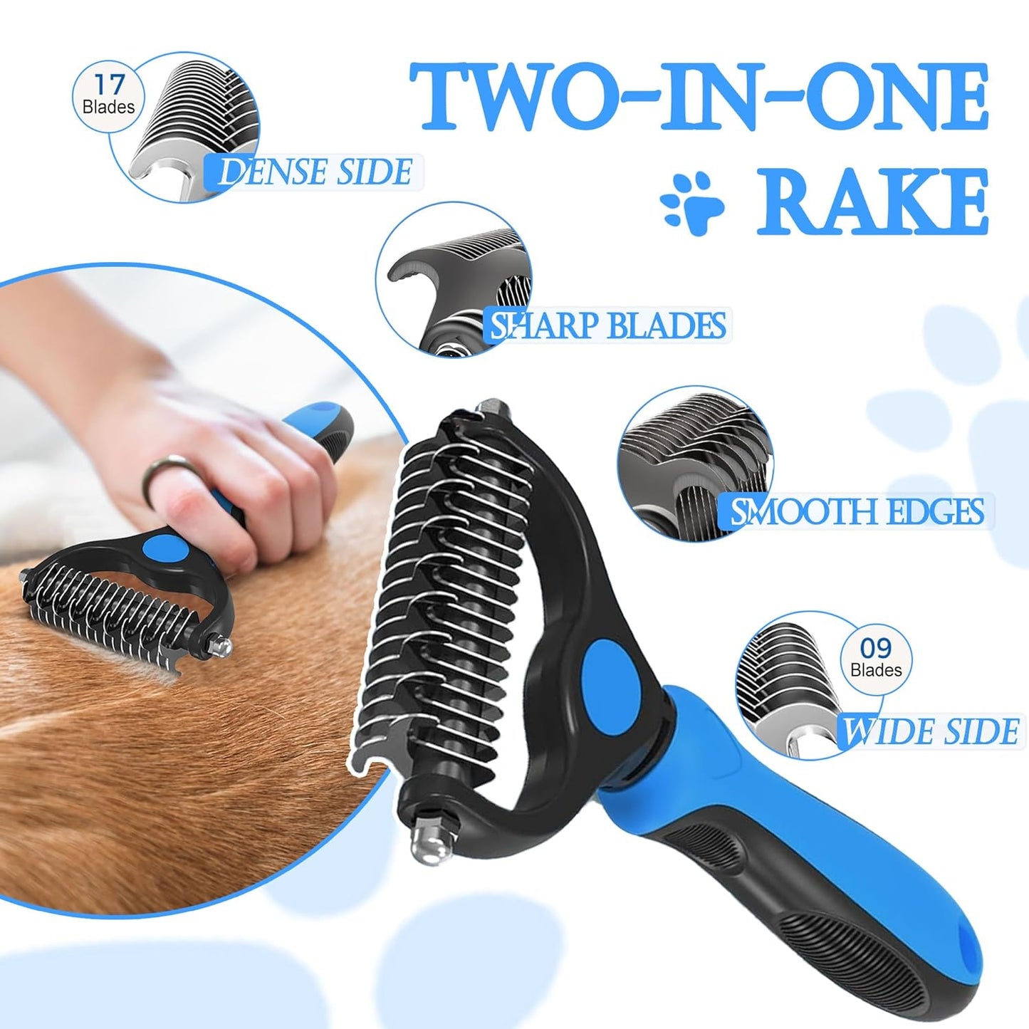 4 in 1 Cat Grooming Brush Self Cleaning Slicker Brush Dematting Tool for Dogs & Cats Haired Pets Skin Friendly, Deshedding Tool, Suitable for Pet Supplies Accessories, Blue