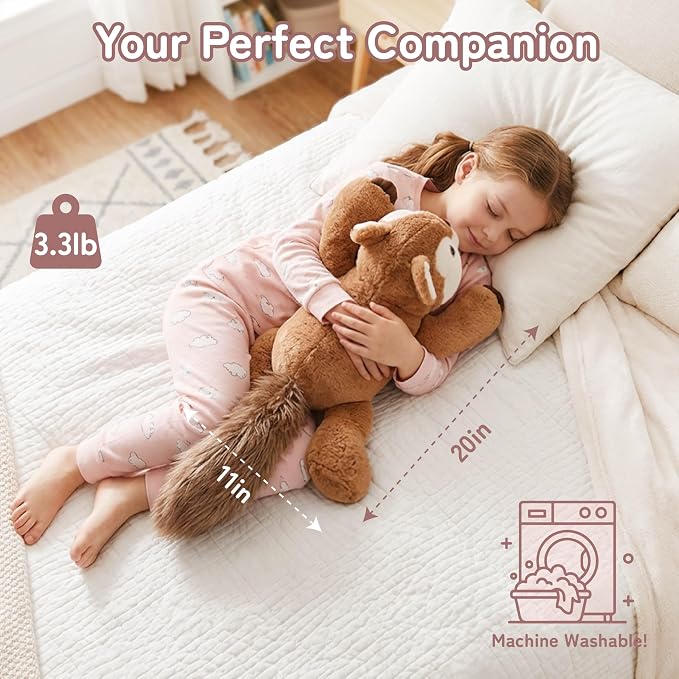 Niuniu Daddy 20" | 3.3 Pound Weighted Squirrel Stuffed Animal Plushie for Adults & Kids, Large Weighted Lap Pillow for Comfort, Soft Sensory Stuffy Toy as Gift for Holidays