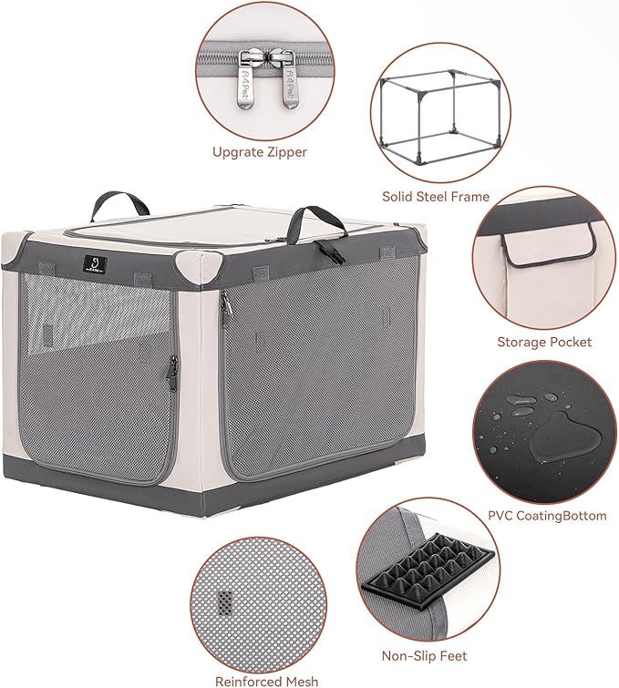 30" Collapsible Dog Crate for Medium Dogs - Portable Soft Travel Kennel with Lockable Zippers, Waterproof Base, Washable Cover, Patented Screw Frame for Adjustable Tension, Outdoor, Indoor, Car Use
