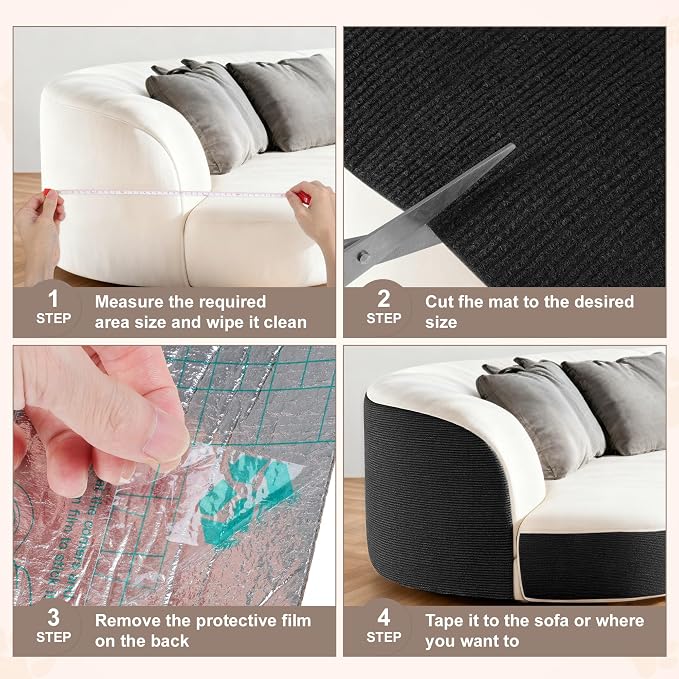 Cat Scratch Furniture Protector, Self-Adhesive Cat Scratcher Mat, Couch and Furniture Protector from Cat Claws, Black, 1 Set