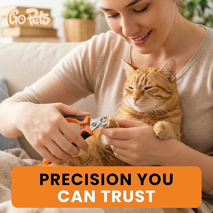 GoPets Nail Clipper for Small to Medium Pets, Quick Sensor Safety Guard, Heavy Duty Trimmer for Thick Nails, Stainless Steel Blades, Grooming Tool for Dogs & Cats, Non-Slip Handle, Built-in Nail File