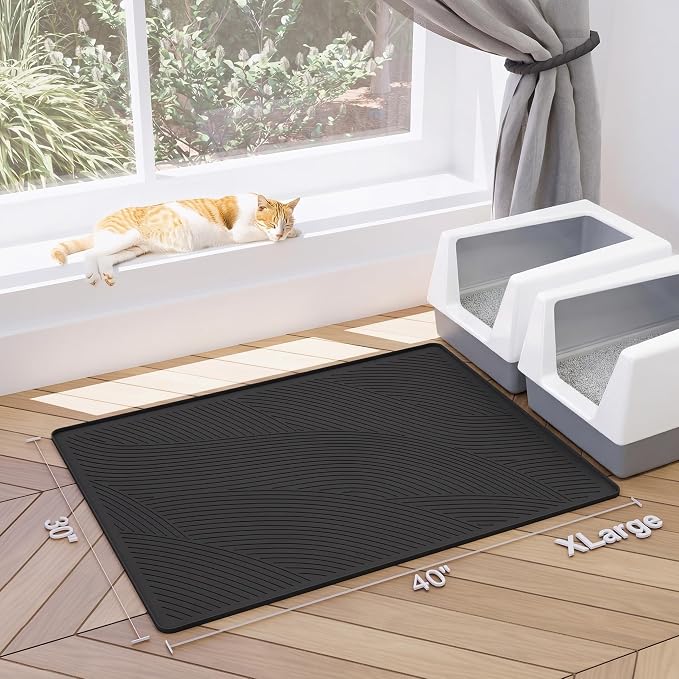 Cat Litter Box Mat - XL Extra Large Size 40 x 30 in, Water Proof, Kitty Litter Trapping Mat, Easy to Clean, Scatter Control, Odorless, Pet Supplies for Indoor Cats, Dark Gray
