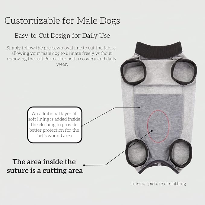 Dog Recovery Suit After Surgery, Abdominal Wound Protection Onesie, Anti-Licking Substitute for E-Collar & Cone, Relieves Anxiety, Easy to Put On, Suitable for Male & Female Dogs (Grey, Small)