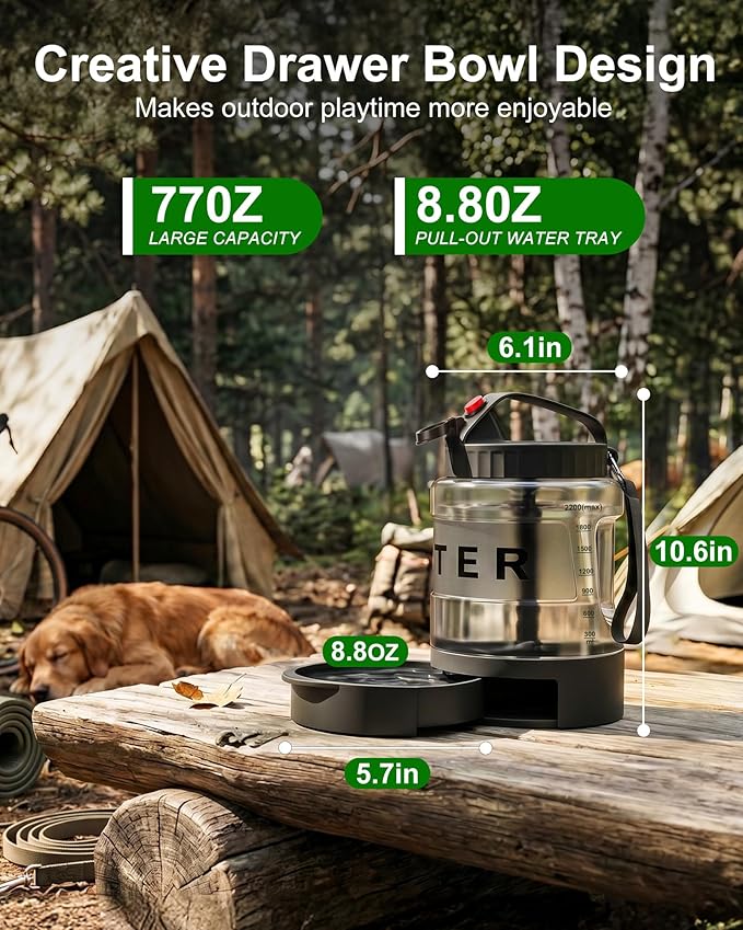 77oz Portable Dog Water Bottle, Camping Essentials, Large Travel Bottle with Pull-Out Drinking Bowl, Portable Beach Accessories, Car Water Container for Dogs, BPA Free - Black