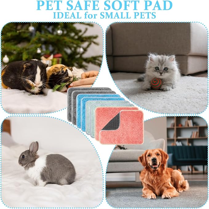 10 PCS Guinea Pig Liner Washable Rabbit Cage Liner 12x16 Inch Reusable Guinea Pig Bedding Mats for Small Animals Rabbit Hamster Chinchillas Rat Washable Bedding Pads in Gray Yellow Pink Brown and Blue