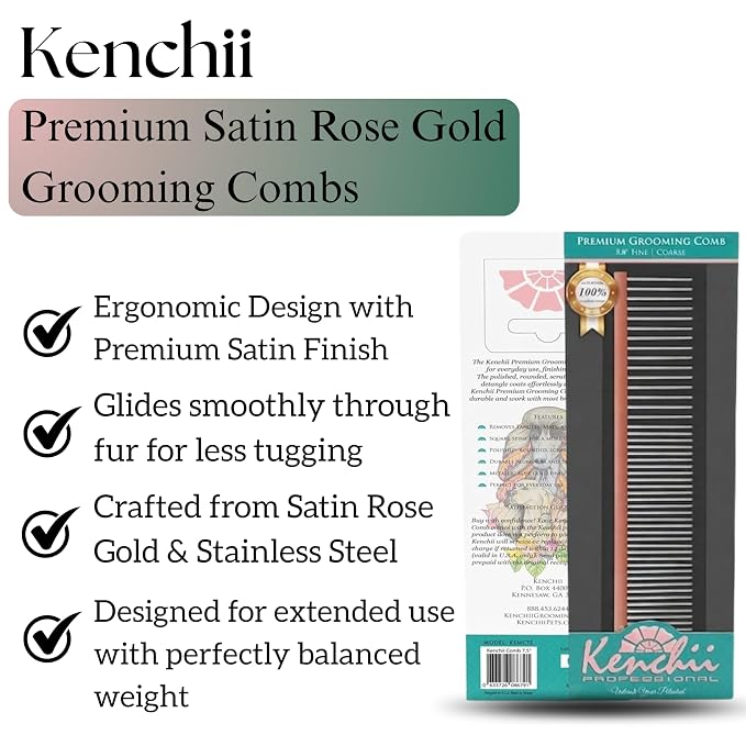 Kenchii Premium Satin Rose Gold Grooming Combs (Medium)