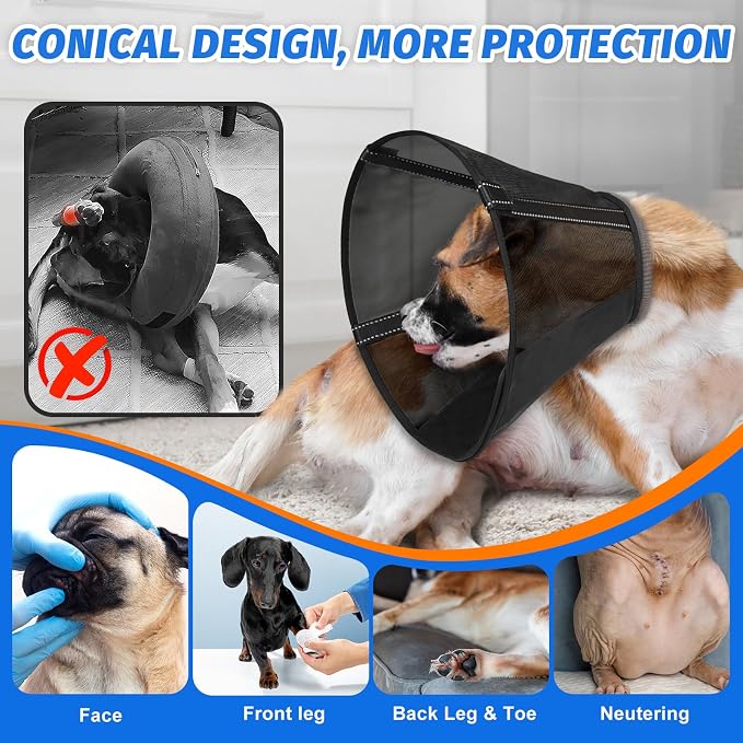 Breathable Mesh Dog Cone Collar for Surgery, Soft Elizabethan Recovery Alternative to Stop Licking,Pet Neck Collar for Large Medium Small Breeds, M