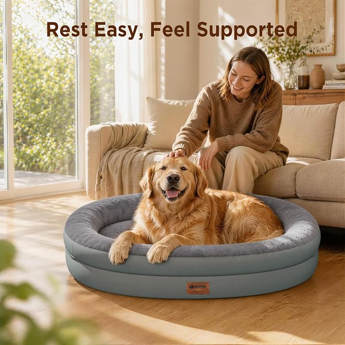 Orthopedic Dog Bed for Extra Large Dogs, XL Waterproof Dog Bed with Bolsters, Supportive Egg Crate Foam Pet Couch Bed with Removable Washable Cover & Non-Slip Bottom, Grey