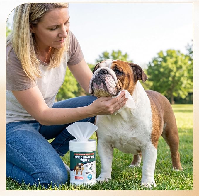 Dog Face Wipes 120 Count Dog Grooming Wipes for Wrinkly Breeds, Gentle Facial & Paw Cleaning, Deodorizing for French Bulldog, English Bulldog, Pugs & More