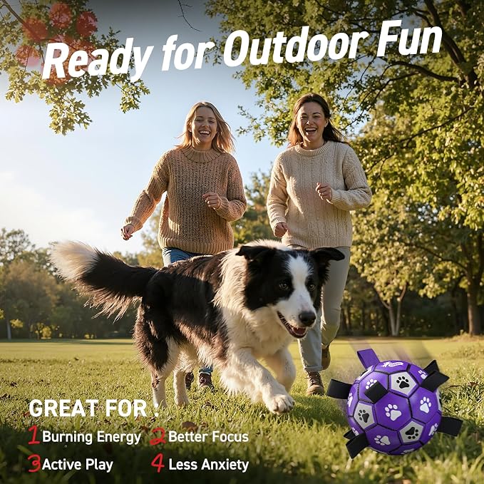 QDAN Dog Toys Soccer Ball with Straps - Dog Water Toy, Puppy Birthday Gifts, Durable Dog Balls for Small Medium Dogs （6 Inch）