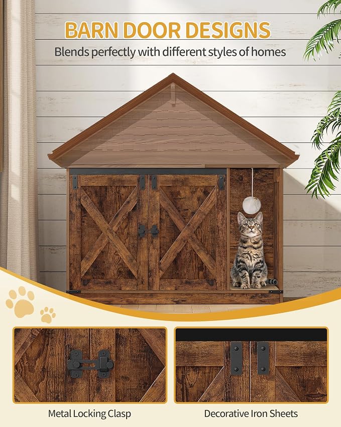 Hzuaneri Cat Litter Box Enclosure, Hidden Litter Box Cabinet Furniture with Bell, Indoor Cats House, Farmhouse Style, 39.4 x 21.7X 24.8 Inches for Hallway, Bedroom, Rustic and Black CB85201X