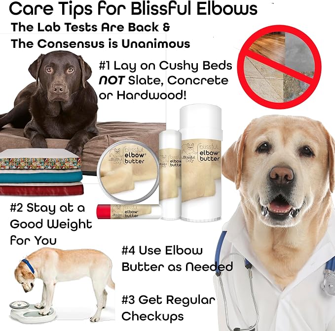 The Blissful Dog Elbow Butter for Dry, Cracked Calluses, Lick-Safe Dog Balm, Soothing Elbow Balm with Moisturizing Shea Butter, Almond, Olive, and Essential Oils, Pet Supplies, 0.15 oz. Stick