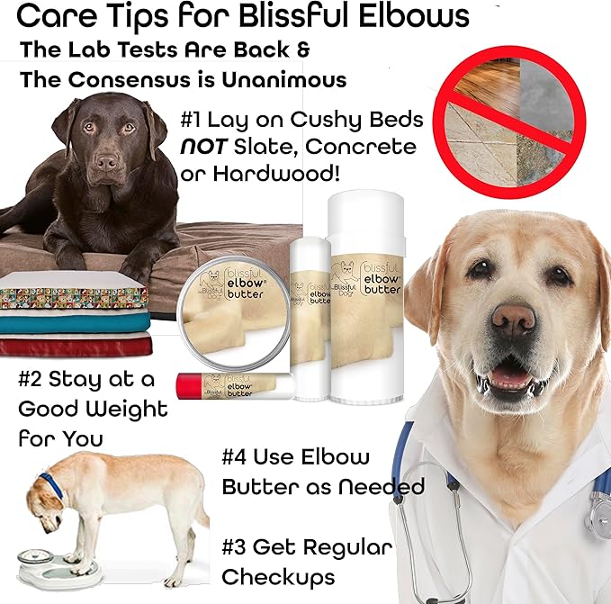 The Blissful Dog Elbow Butter for Dry, Cracked Calluses, Lick-Safe Dog Balm, Soothing Elbow Balm with Moisturizing Shea Butter, Almond, Olive, and Essential Oils, Pet Supplies, 0.50 oz. Stick