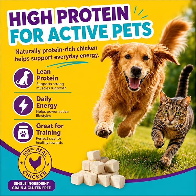 Freeze-Dried Chicken Treats for Dogs & Cats, 1.1 LB – Pure Single Ingredient Chicken, High-Protein Bites for Training, Grain Free