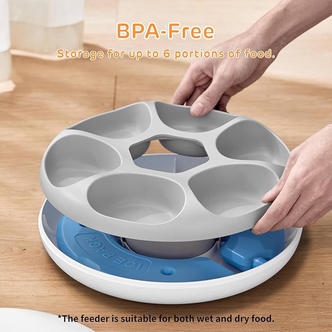 iPettie Donut Frost 6 Meal Cordless Automatic Pet Feeder, Dry & Wet Food Automatic Cat Feeder with Two Ice Packs, Rechargeable Massive Battery, Programmable Timer, Classic Black