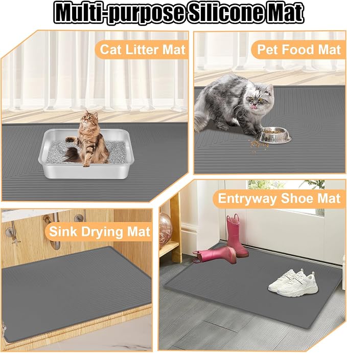 Silicone Cat Litter Mat, 50" x 36" Extra Large Litter Trapping Mat for Litter Box, Leak-Proof, Non-Slip, Kitty Litter Mats with Soft Texture for Floor, Keeping The Floor Clean (Dark Grey)