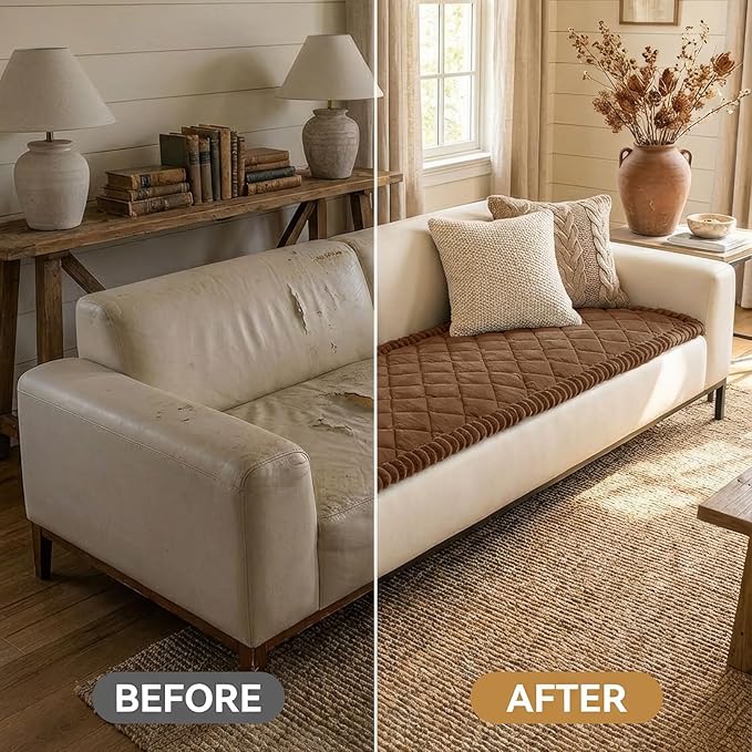 Smiry Couch Cover for Dogs, Non Slip Washable Pet Sofa Protector for Large Dogs, Cats, Fuzzy Plush Sofa Covers for 3 Cushion Couch, Against Fur, Dirt & Scratch Resistant, Brown, 27.6"×88"