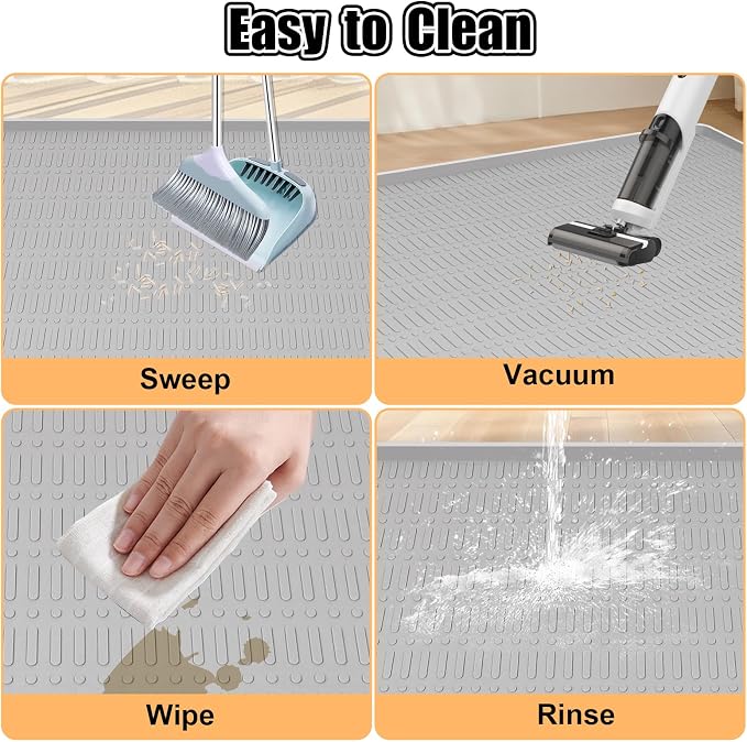 Silicone Cat Litter Mat, 47" x 35" Extra Large Litter Trapping Mat for Litter Box, Leak-Proof, Non-Slip, Kitty Litter Mats with Soft Texture for Floor, Keeping The Floor Clean (Light Grey)