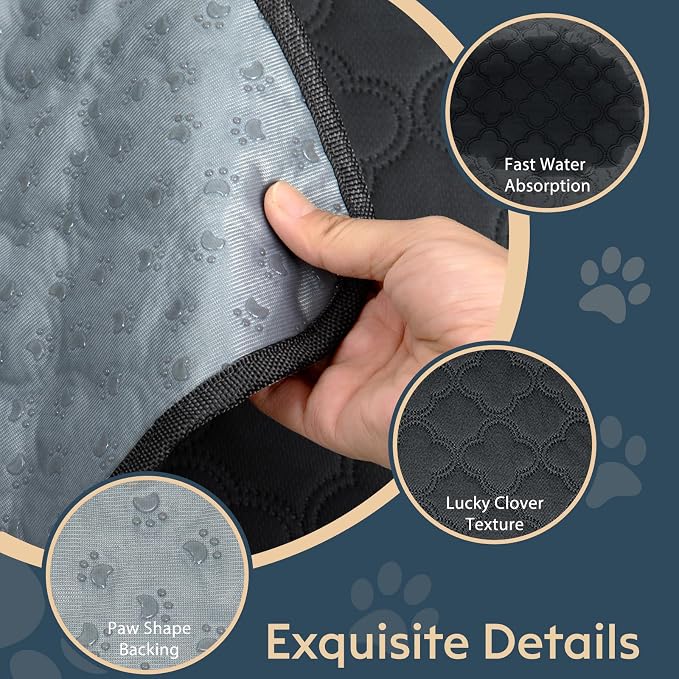 FunFurry Washable Pee Pads for Dogs - 2 Pack Reusable Waterproof Puppy Training Pads, Super Absorbent with Dog Paw Shape Non-Slip Backing (Dark Grey, 36" X 41")