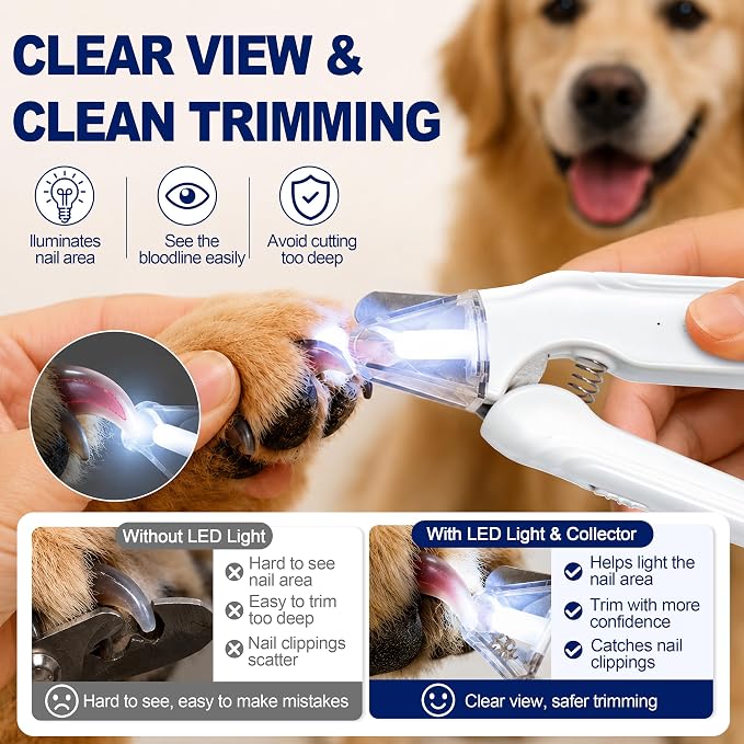 2-in-1 Dog Nail Clippers with Light - Electric Pet Nail Grinder Quiet for Small Large Dogs & Cats, LED Prevent Over Cutting, USB-C Rechargeable Safety Guard Grooming Kit for Black Nails-SGX
