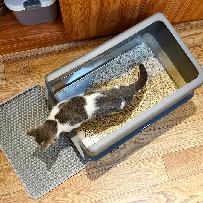 LIHONG Stainless Steel Cat Litter Box, XL Metal with Lid, Cat Litter Pan for Large Cats, Non-Sticky Large Kitty Litter Box, Anti-Leakage, 23.5" X 15.5" X 14" XXL