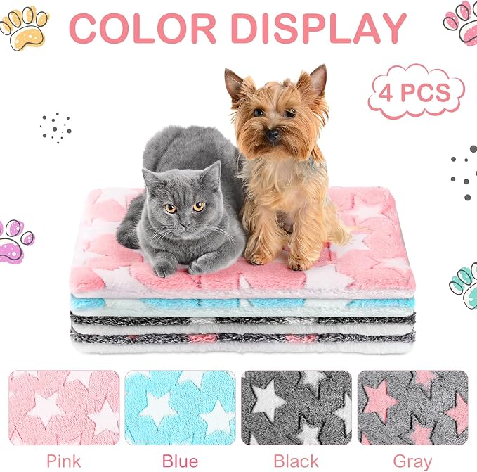 Haull 4 Pcs Waterproof Guinea Pig Bedding Soft Dog Cat Bed Crate Mat Small Animal Plush Cage Liners Rabbit Bunny Kennel Pad Reversible Cozy Pee Thickened Hamster Pad(Cute Star,18 x 24 Inch)
