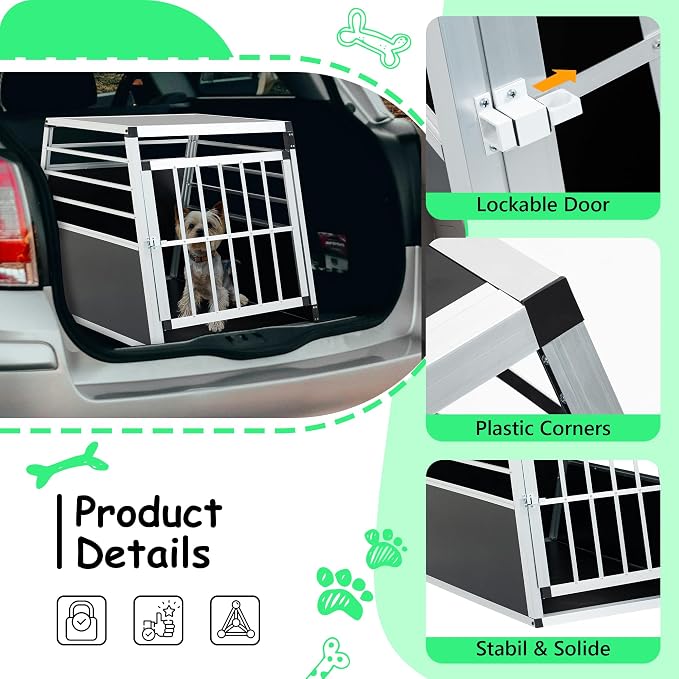 Premium Aluminum Pet Transport Box – Heavy-Duty, Ventilated, Lockable Travel Crate for Dogs & Cats – Space-Saving Trapezoidal Design, Portable Car Carrier with Durable Construction